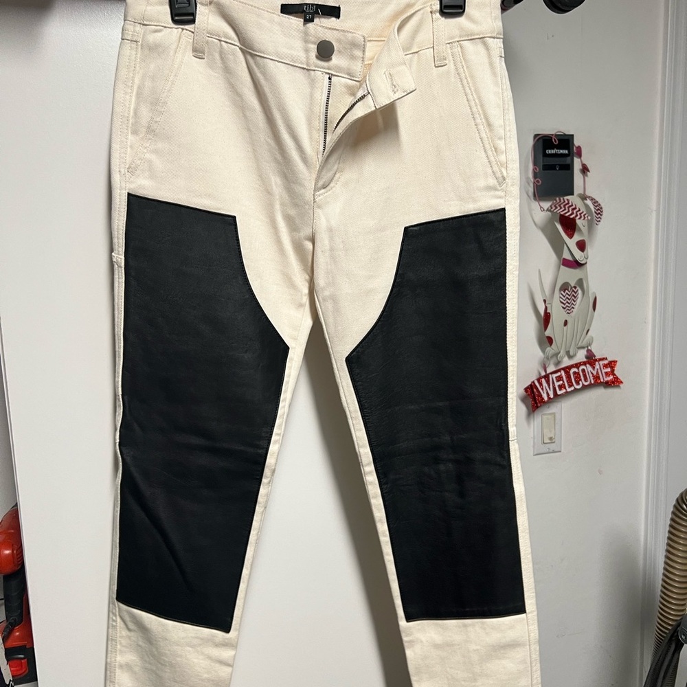 Tibi Slim Jeans in Cream and Black with Color Block Design
